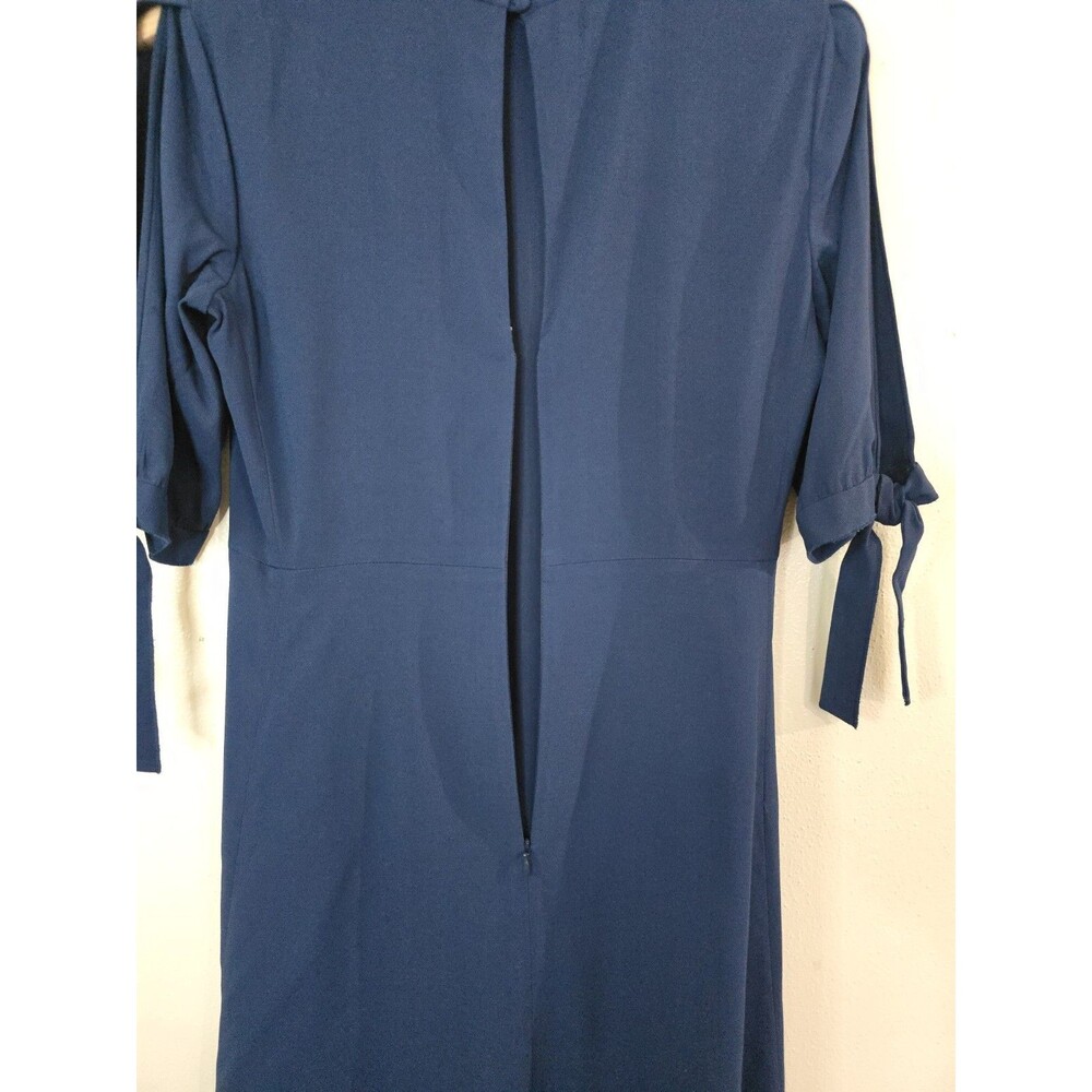Theory Alvilla Bergen Navy Fit Flare Dress Tie Sleeve Size 6 Cocktail Modern - Picture 9 of 12